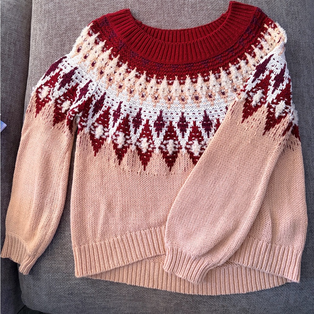 Express Red and Cream Knit Sweater